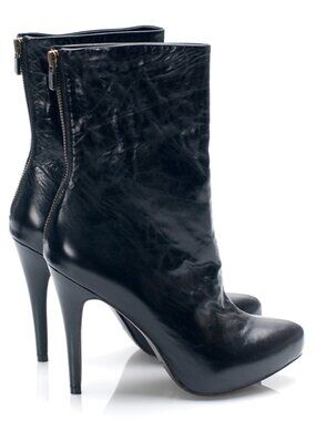 NYC Designer HANDMADE Black Genuine Leather High Heel Fitted Ankle Boots NEW
